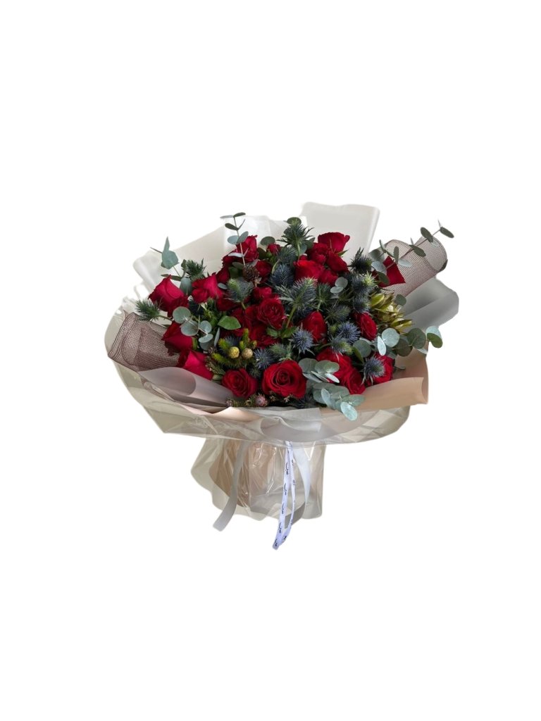 Classic Red Rose & Foliage Bouquet